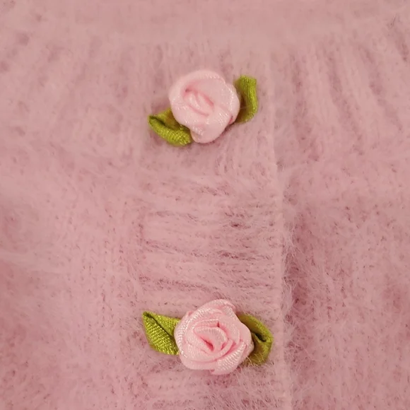 Fuzzy knit Pink cropped cardigan Sweater Sz S Cottage core 90s inspired - Picture 3 of 16